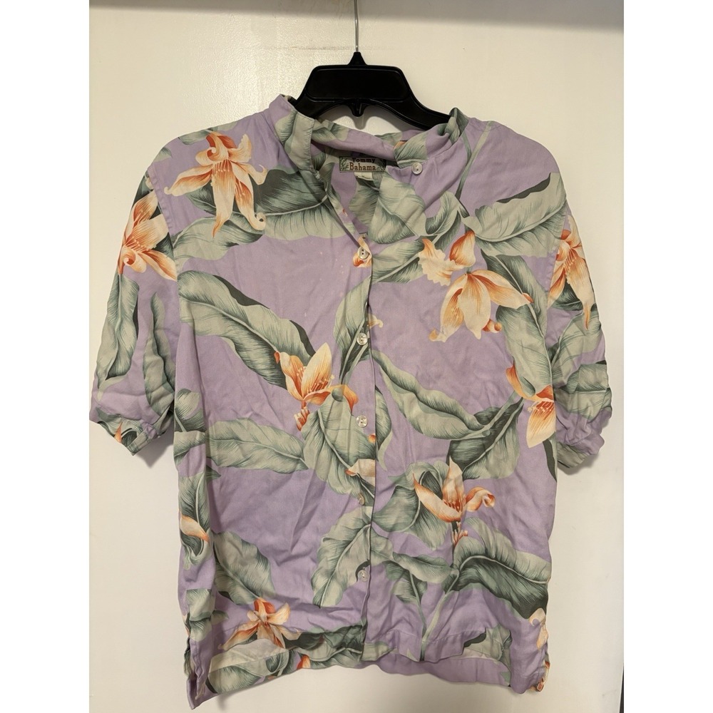 Tommy Bahama Womens 100% SILK Floral MEDIUM Camp Hawaiian Shirt Top